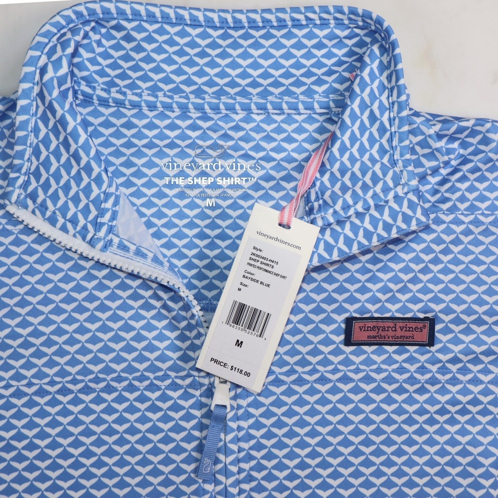 NWT Vineyard Vines Women's Bayside Blue Printed Performance Shep Shirt